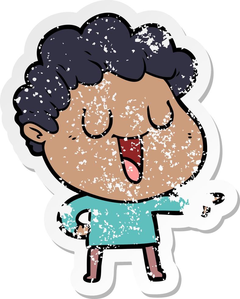 distressed sticker of a laughing cartoon man pointing vector