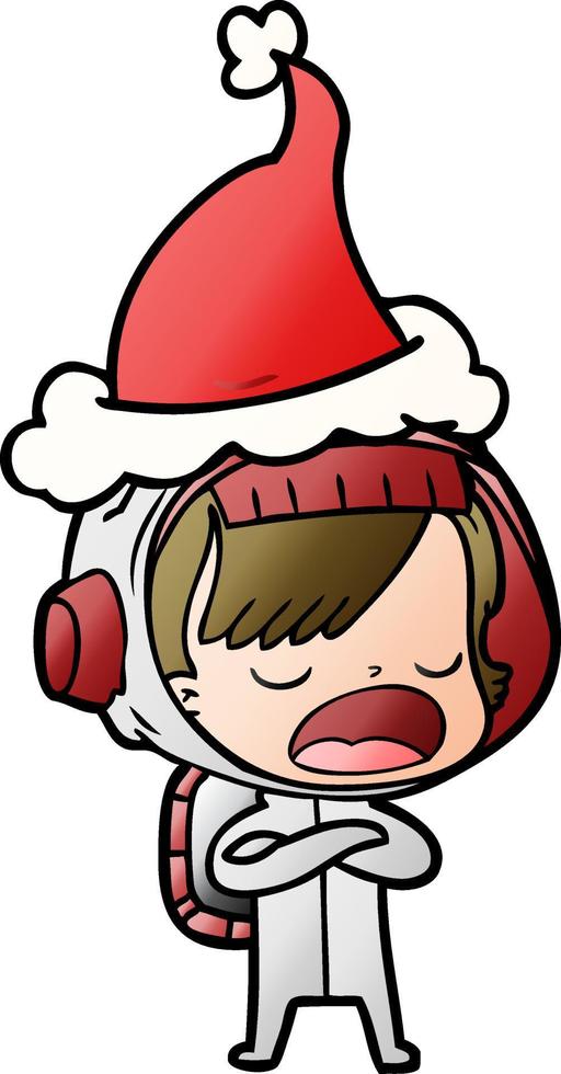 gradient cartoon of a astronaut woman explaining wearing santa hat vector