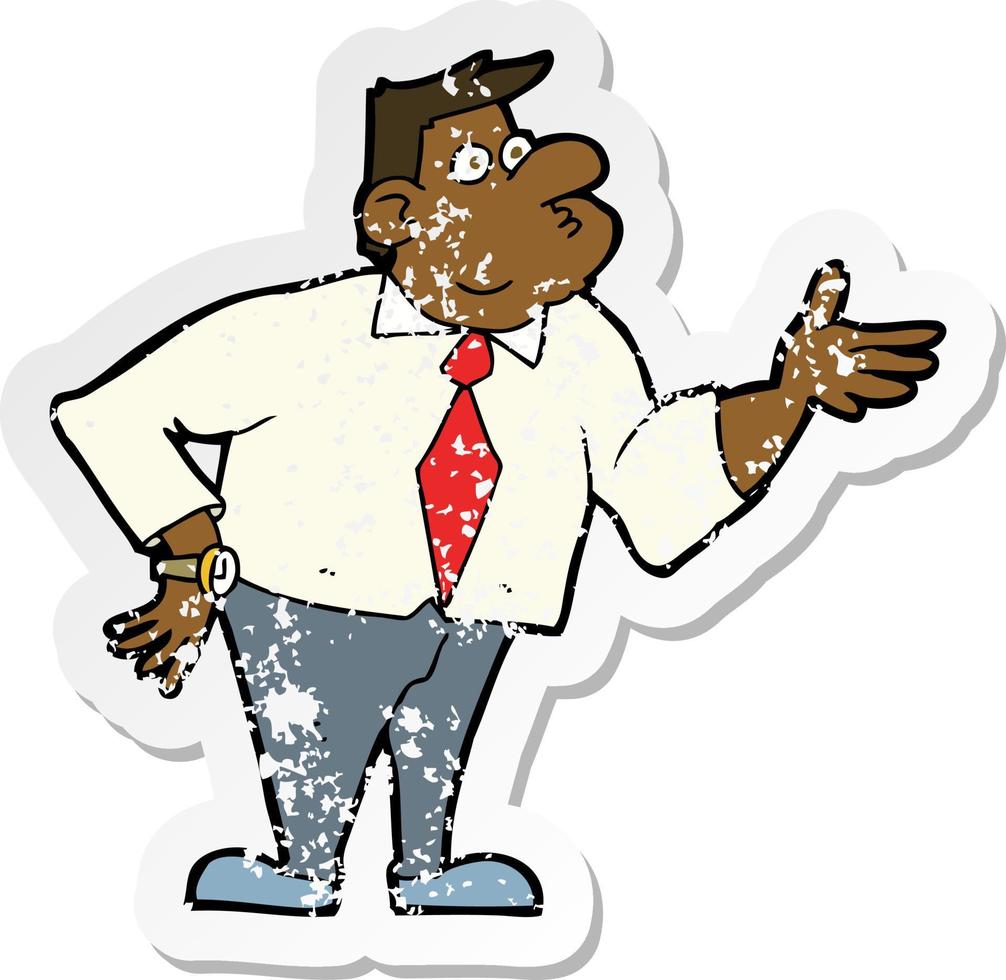 retro distressed sticker of a cartoon businessman asking question vector