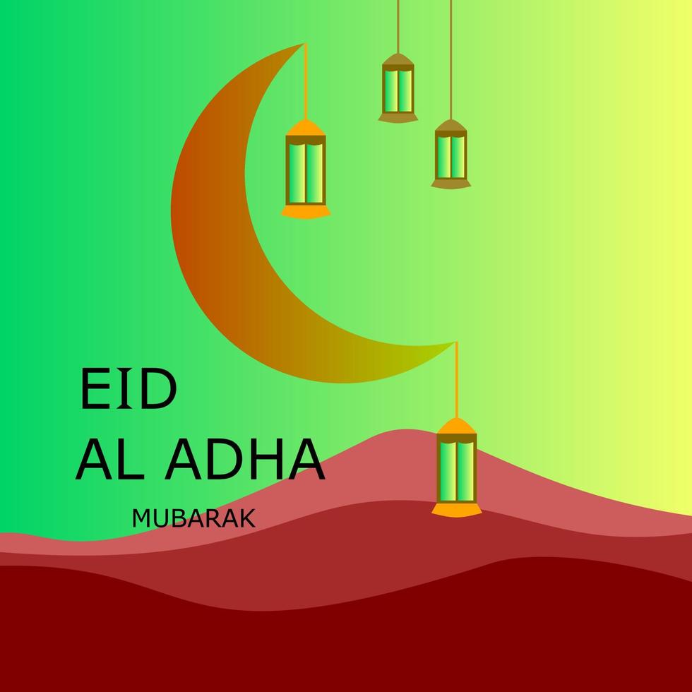 Eid al Adha celebration with crescent moon sky and lantern. Vector illustration.