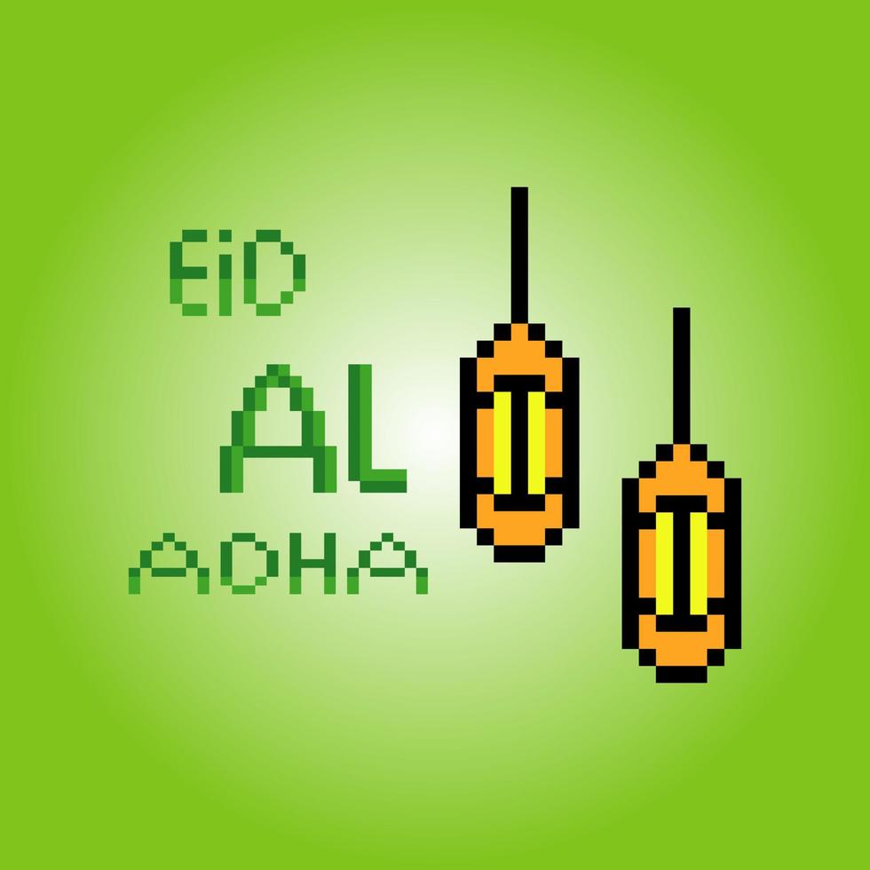 Eid al Adha lantern with pixel art. Vector illustration.