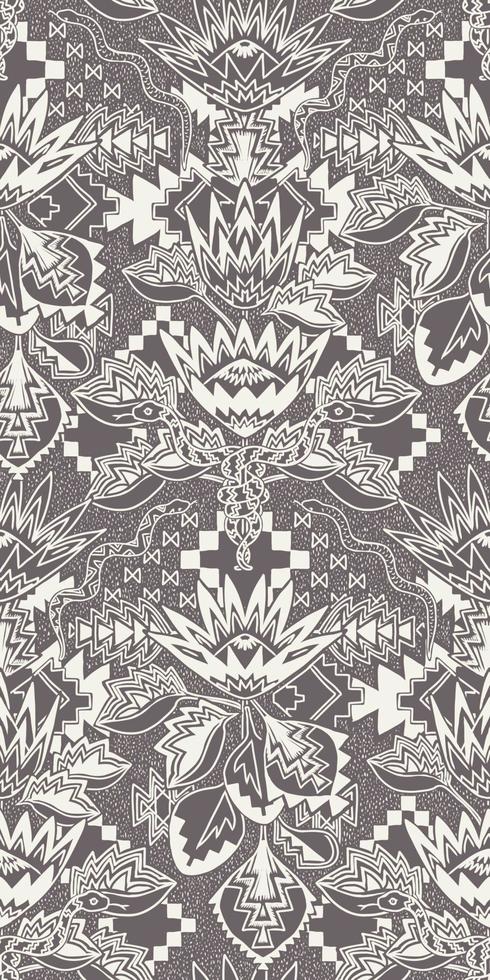 SEAMLESS VECTOR REPEAT PATTERN. boho nordic modern scandi style trendy hipster desert wilderness motif swatch. bold simple monochrome greyscale with ethnic tribal symbols. wild west hipster floral
