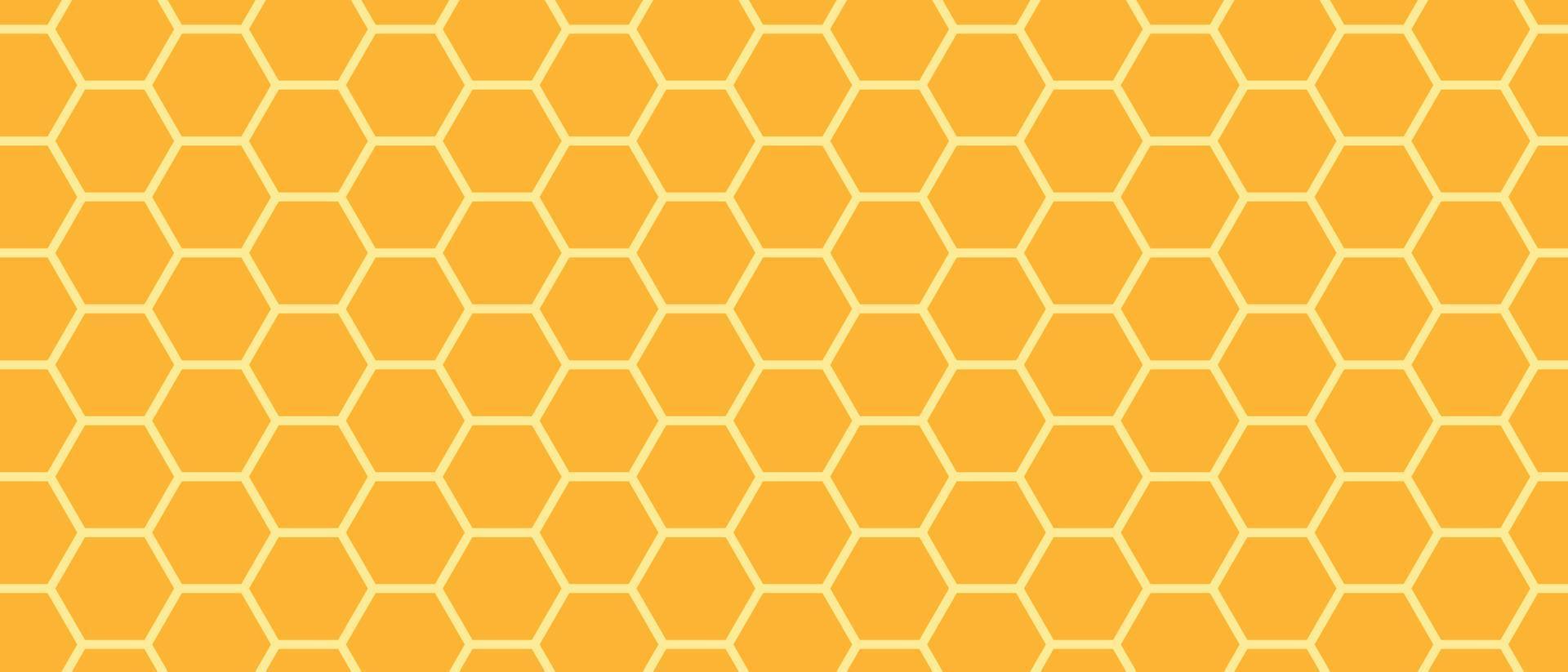 Golden honeyed comb grid texture and geometric hive hexagonal honeycombs. Gold honey hexagonal cells seamless texture. Honeycombs bright background. Vector illustration