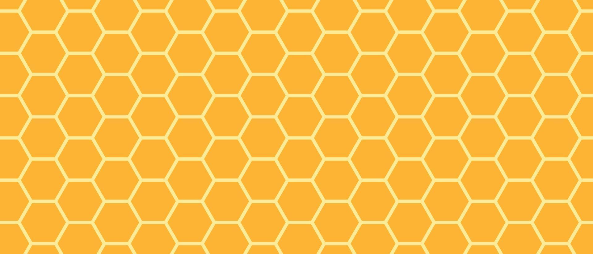 Golden honeyed comb grid texture and geometric hive hexagonal honeycombs. Gold honey hexagonal cells seamless texture. Honeycombs bright background. Vector illustration