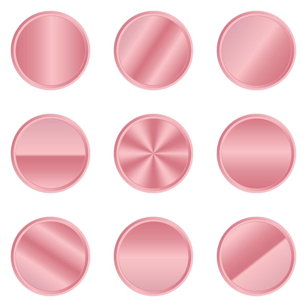 Luxury pink metal circle button. Pink metal circle. Realistic metal button. Vector illustration