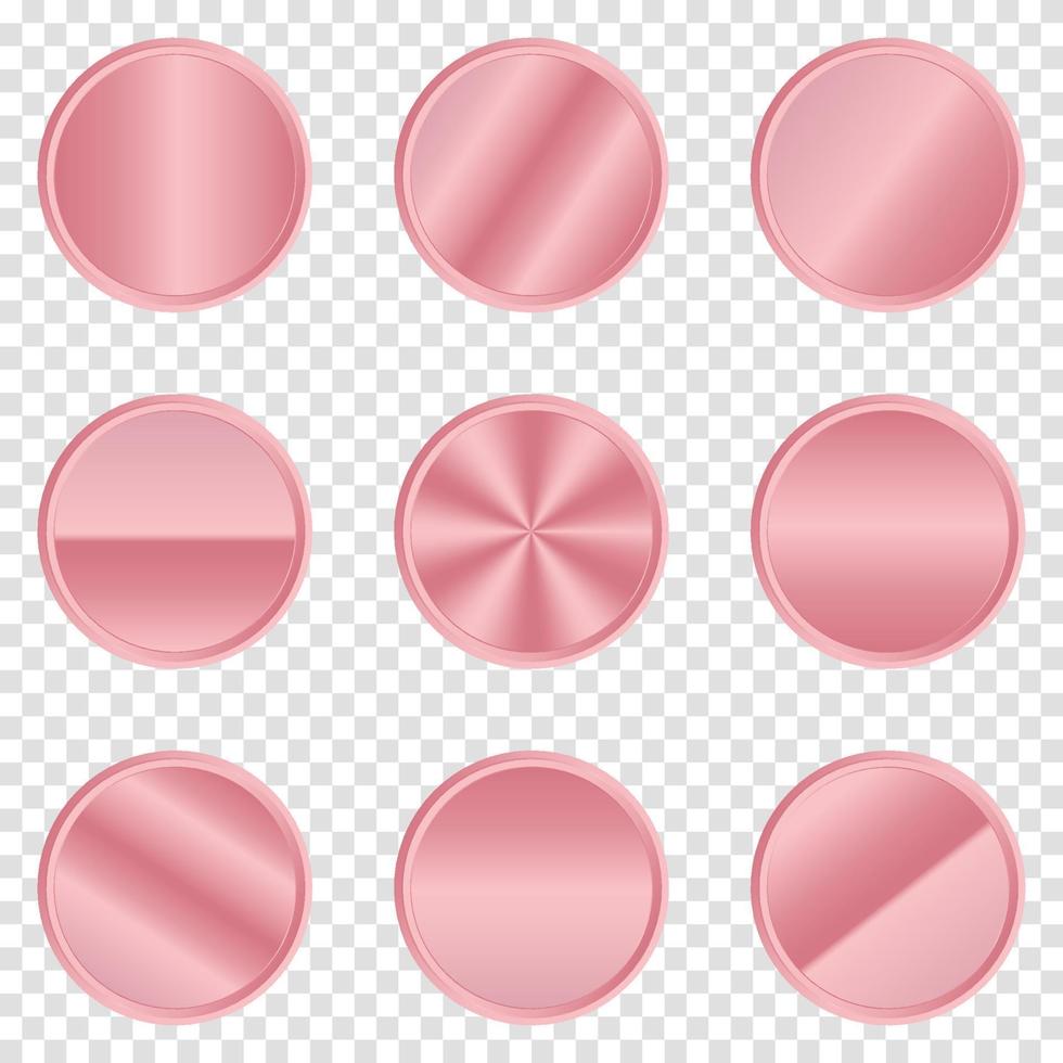 Luxury pink metal circle button. Pink metal circle. Realistic metal button. Vector illustration