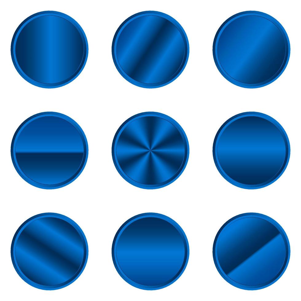 Luxury blue metal circle button. Blue metal circle. Realistic metal button. Vector illustration