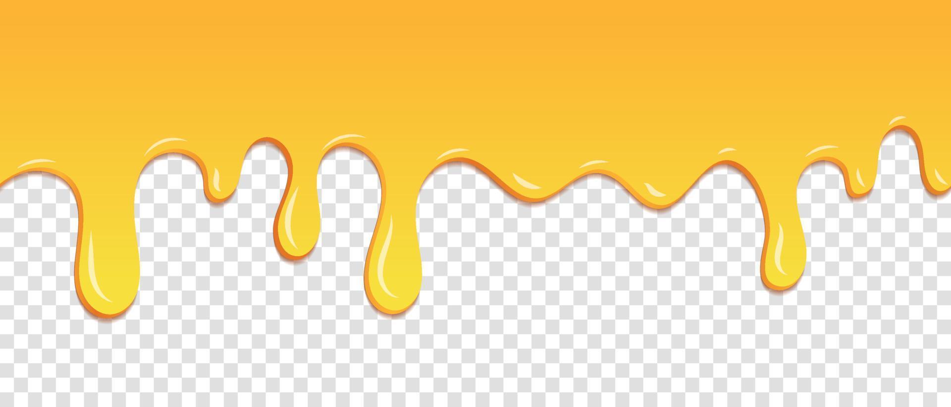 Seamless pattern of melted honey dripping. Dessert background with melted honey. Banner seamless pattern. Vector illustration