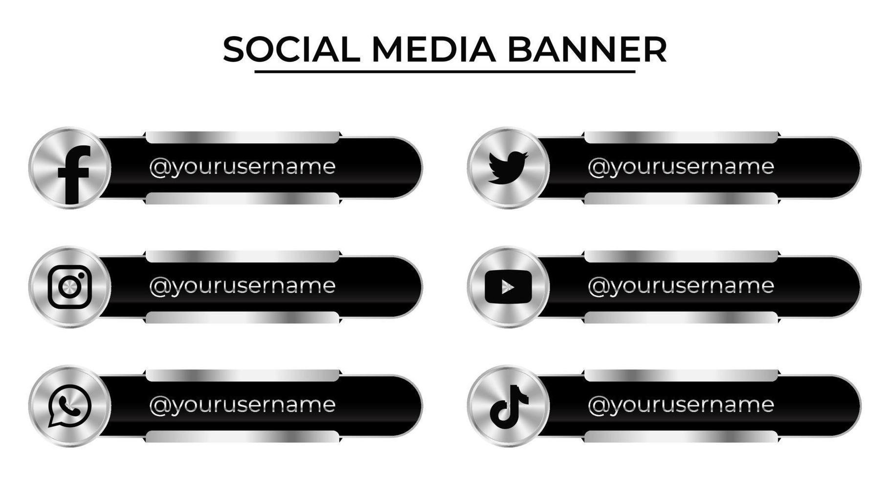 Social media network lower third icon vector template. Silver social media symbol. Modern social media lower third icons collection template. Vector illustration