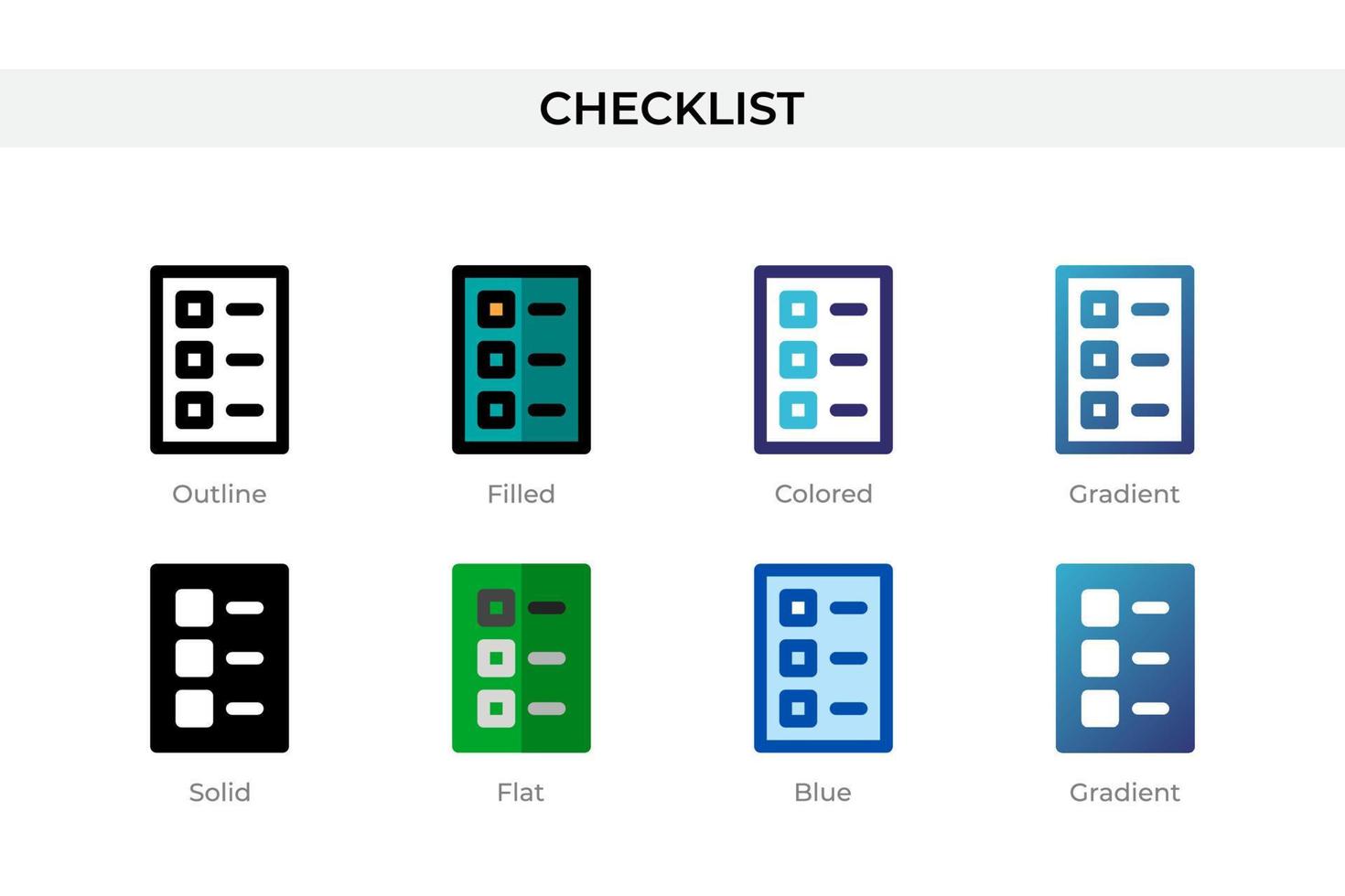 Checklist icon in different style. Checklist vector icons designed in outline, solid, colored, filled, gradient, and flat style. Symbol, logo illustration. Vector illustration