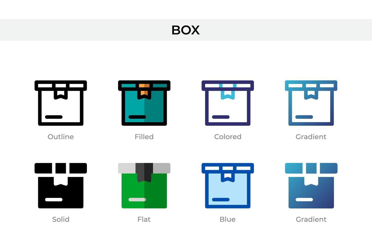 Box icon in different style. Box vector icons designed in outline, solid, colored, filled, gradient, and flat style. Symbol, logo illustration. Vector illustration