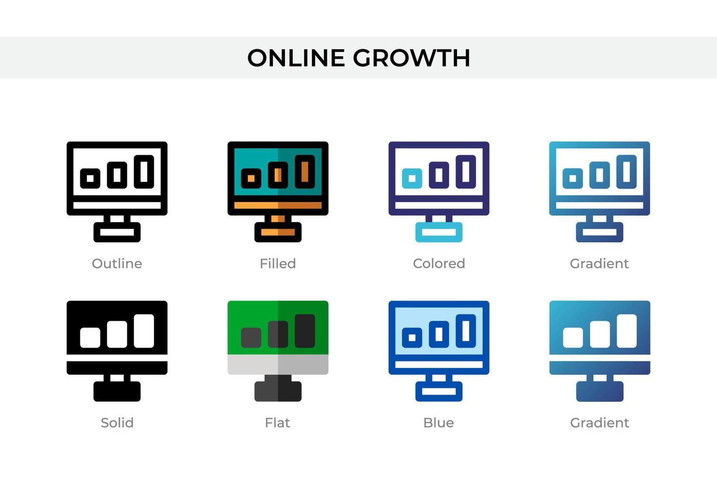 Online Growth icon in different style. Online Growth vector icons designed in outline, solid, colored, filled, gradient, and flat style. Symbol, logo illustration. Vector illustration