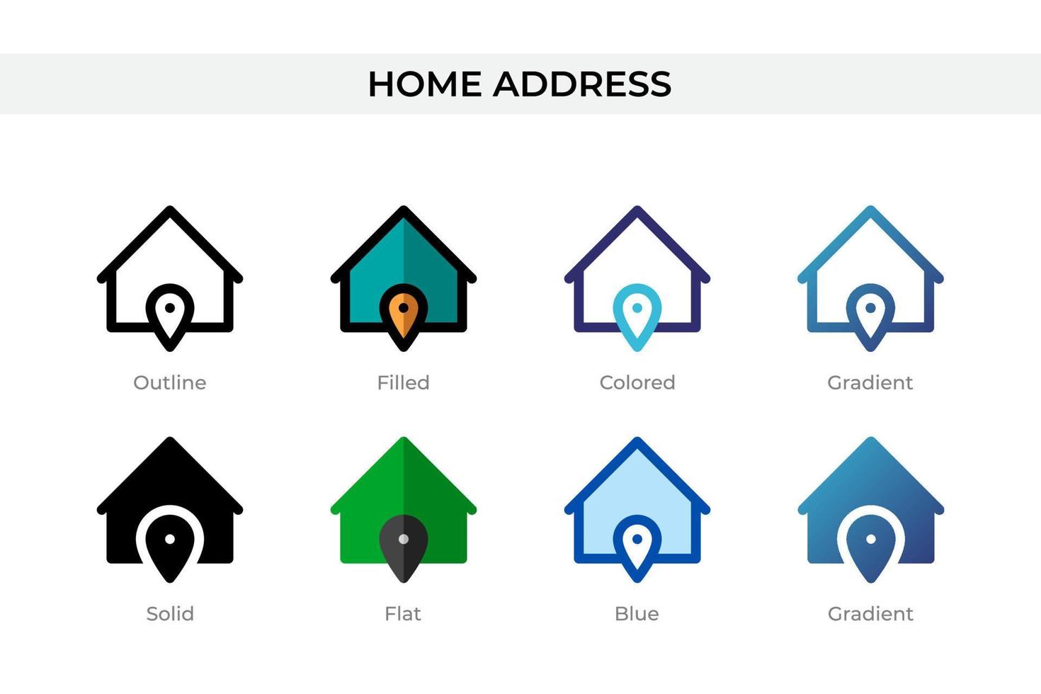 Home Address icon in different style. Home Address vector icons designed in outline, solid, colored, filled, gradient, and flat style. Symbol, logo illustration. Vector illustration