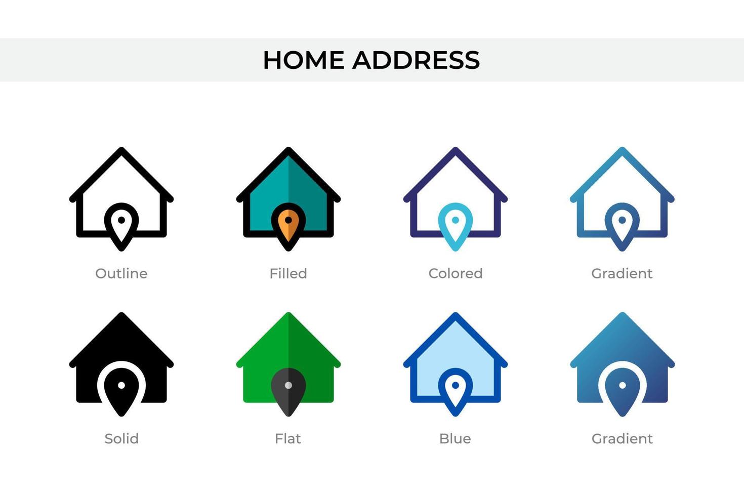 icono de dirección de casa en un estilo diferente. iconos vectoriales de dirección de casa diseñados en contorno, sólido, coloreado, relleno, degradado y estilo plano. símbolo, ilustración de logotipo. ilustración vectorial vector