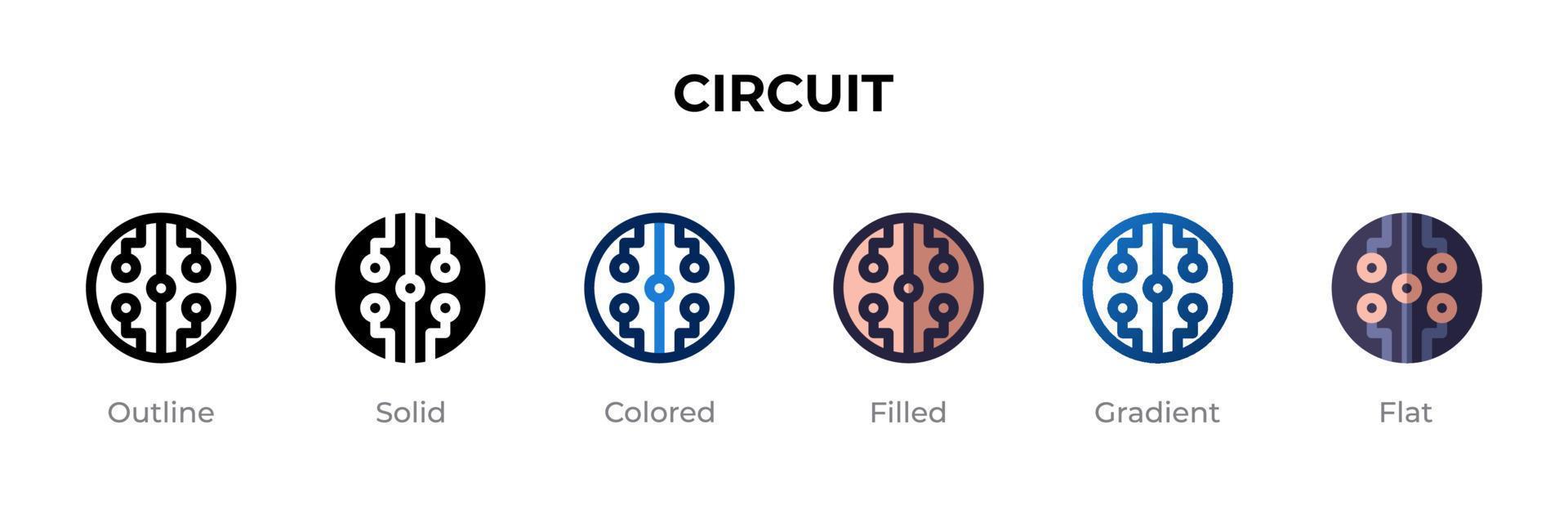 Circuit icon in different style. Circuit vector icons designed in outline, solid, colored, filled, gradient, and flat style. Symbol, logo illustration. Vector illustration