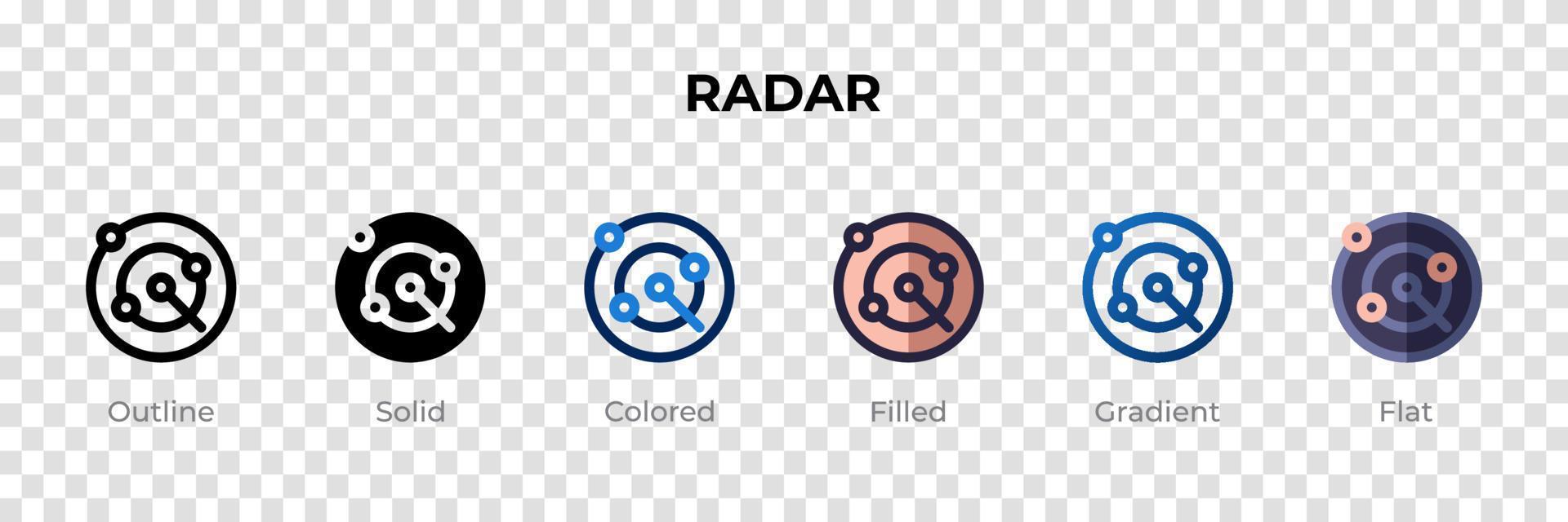 Radar icon in different style. Radar vector icons designed in outline, solid, colored, filled, gradient, and flat style. Symbol, logo illustration. Vector illustration