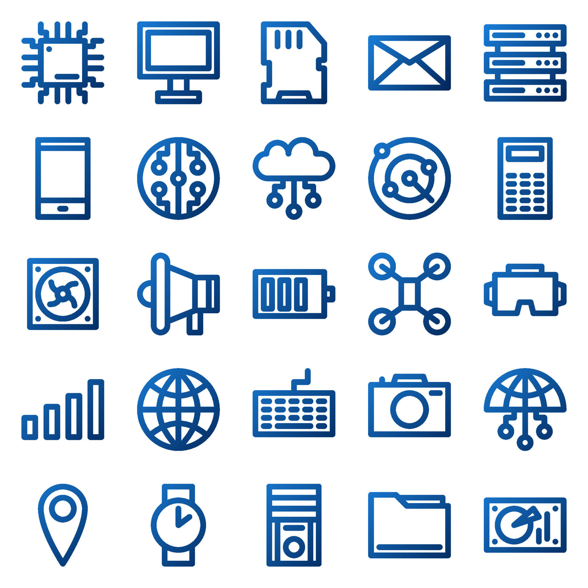 Set of 25 device and technology web icons in gradient style. Industry 4 ...
