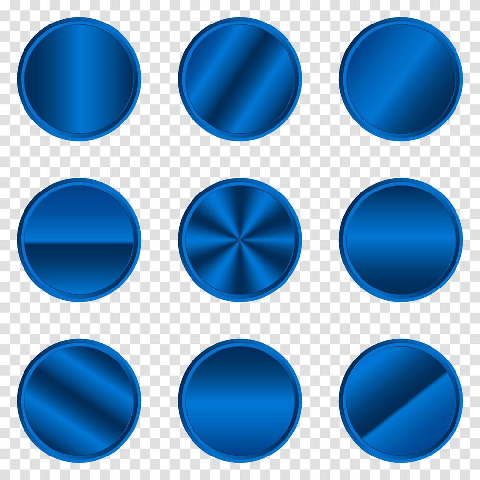 Luxury blue metal circle button. Blue metal circle. Realistic metal button. Vector illustration