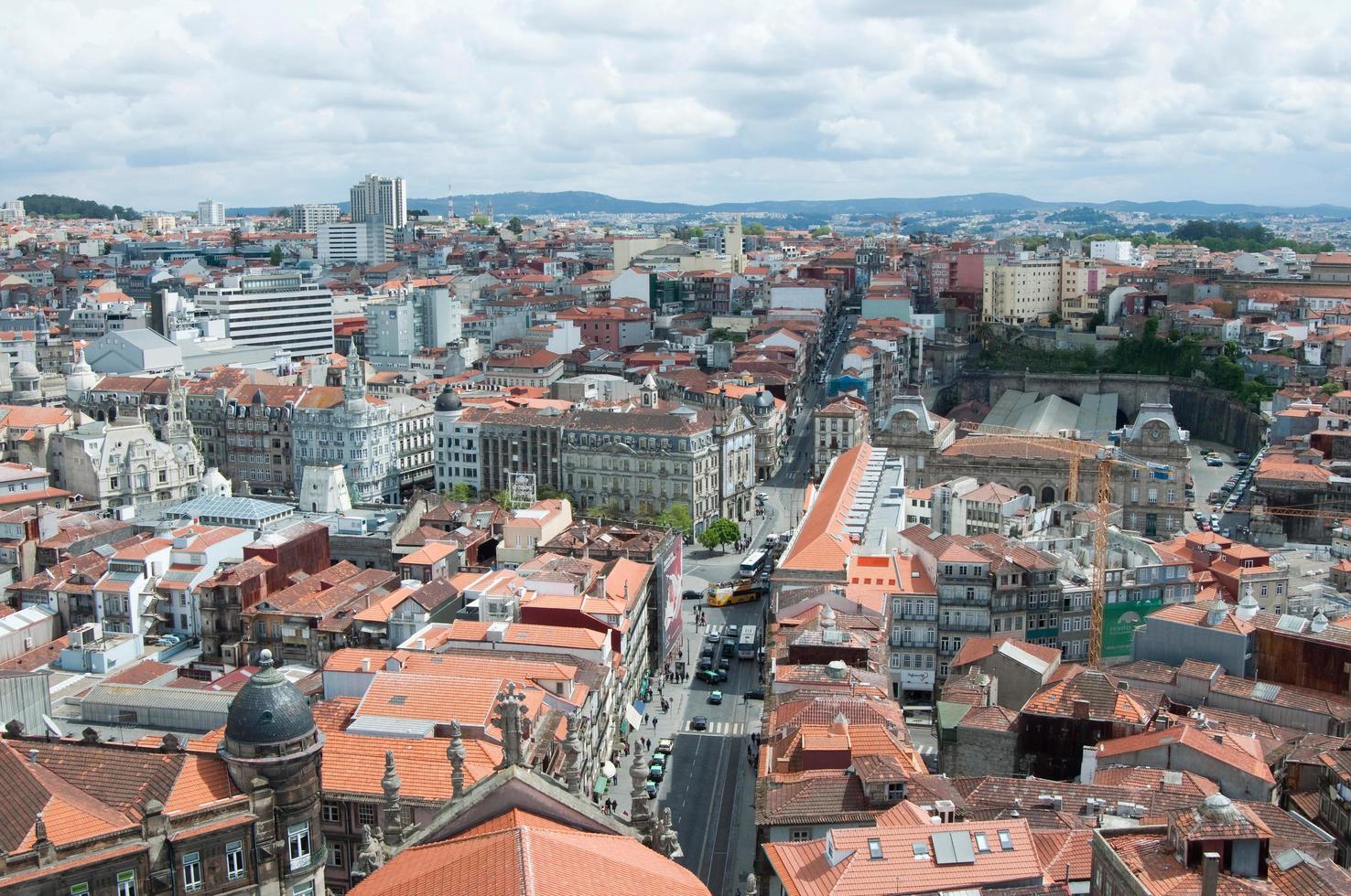 Aerial view of Porto main street. Daily city life photo