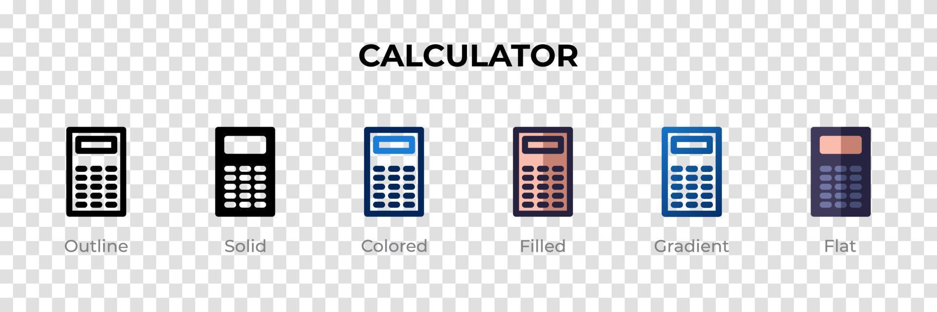 Calculator icon in different style. Calculator vector icons designed in outline, solid, colored, filled, gradient, and flat style. Symbol, logo illustration. Vector illustration