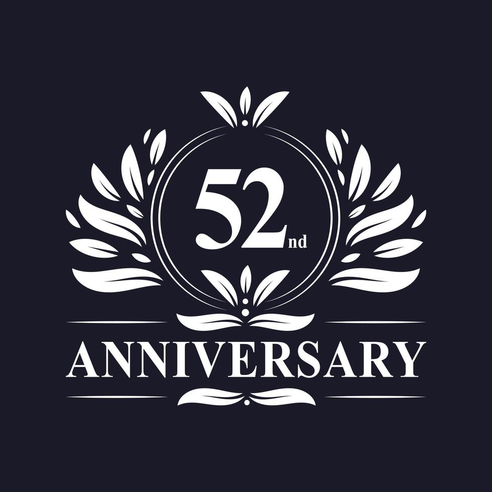 Logotipo del aniversario de 52 años, lujosa celebración del diseño del 52 aniversario. vector