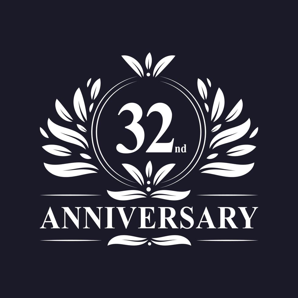 Logotipo del aniversario de 32 años, lujosa celebración del diseño del 32 aniversario. vector