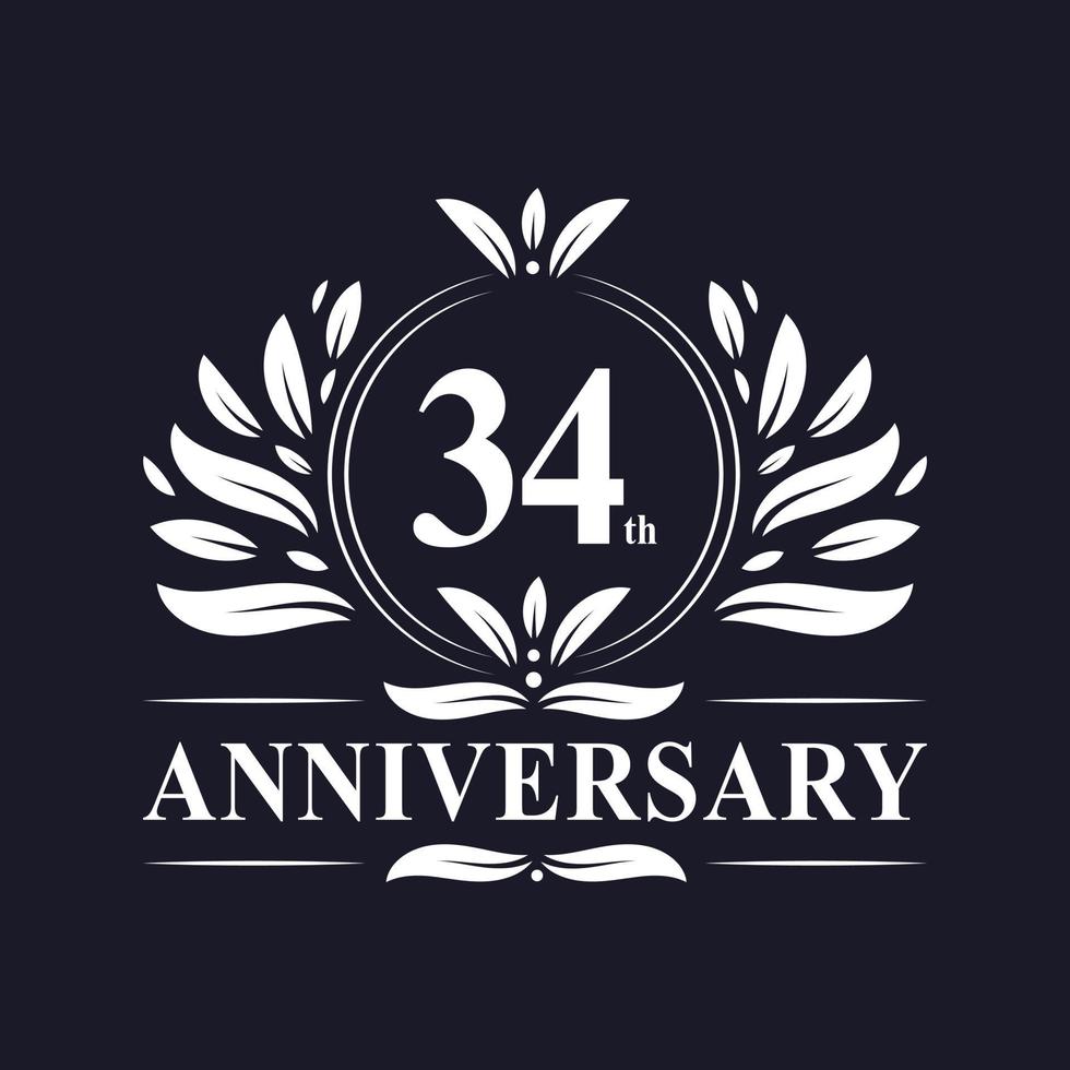 34 years Anniversary logo, luxurious 34th Anniversary design celebration. vector
