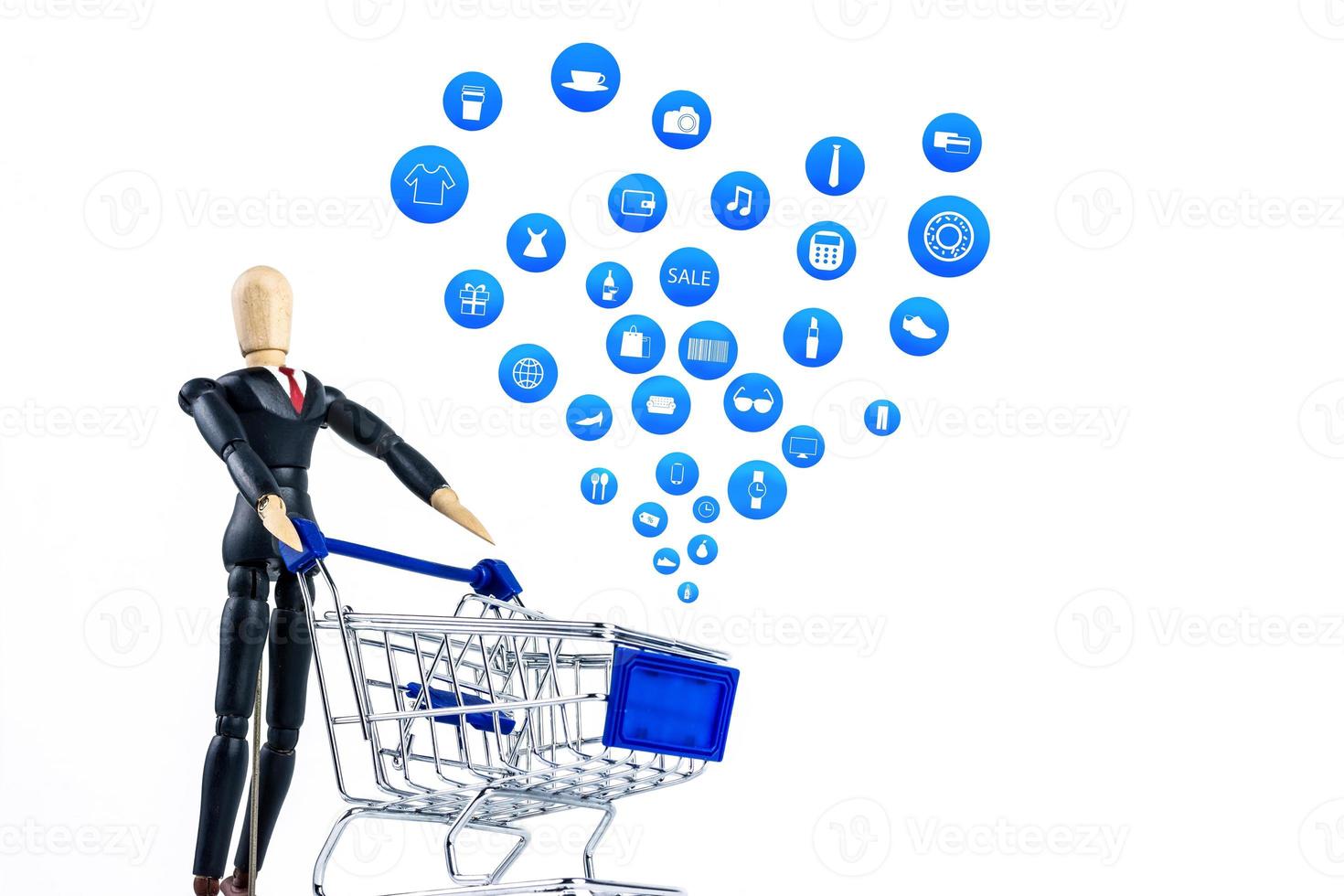 Shopping cart with Shopping icon on white background , Koncept shopping online photo