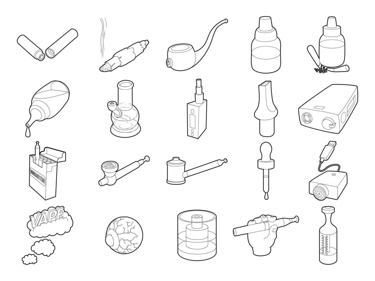 Smoking icon set, outline style vector