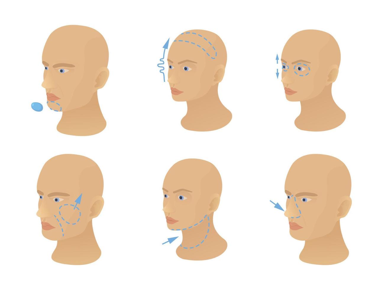 conjunto de iconos de operación de cabeza, estilo de dibujos animados vector