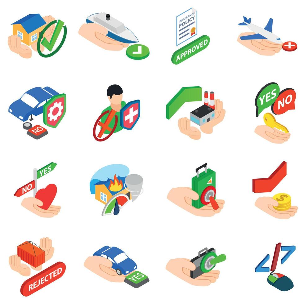 Insurance event icons set, isometric style vector