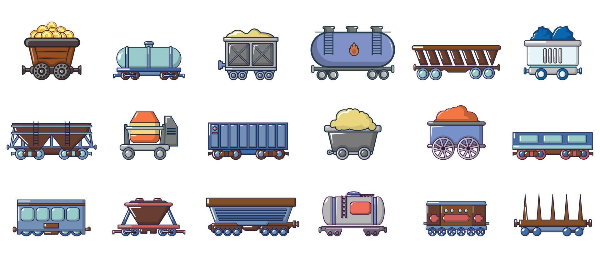 Wagon icon set, cartoon style vector