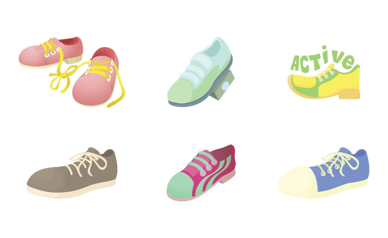 Sport shoes icon set, cartoon style vector