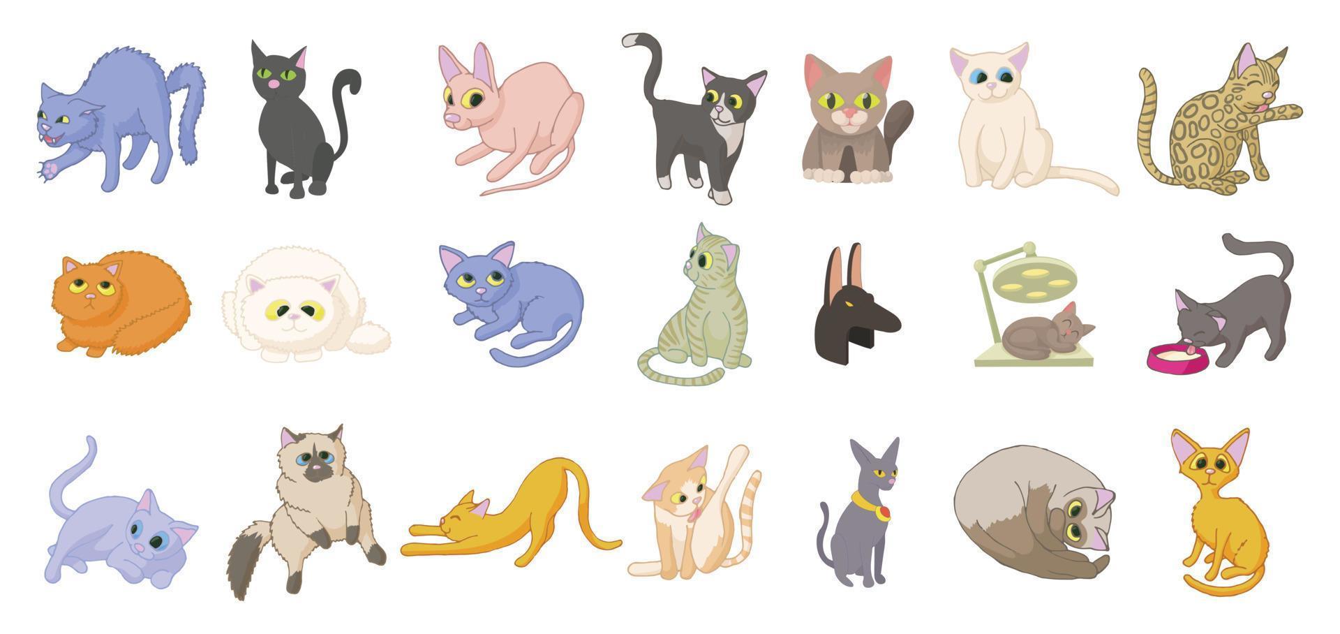 Cats icon set, cartoon style vector