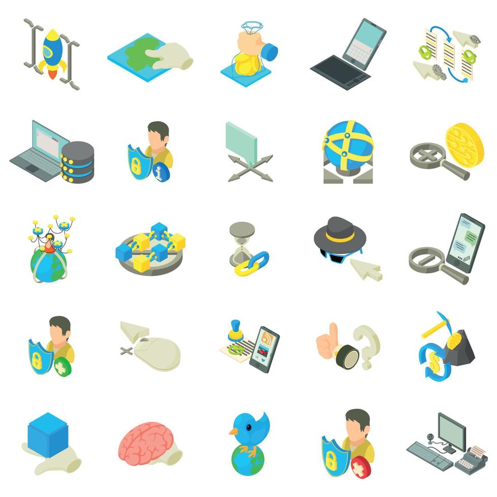 Online life icons set, isometric style vector