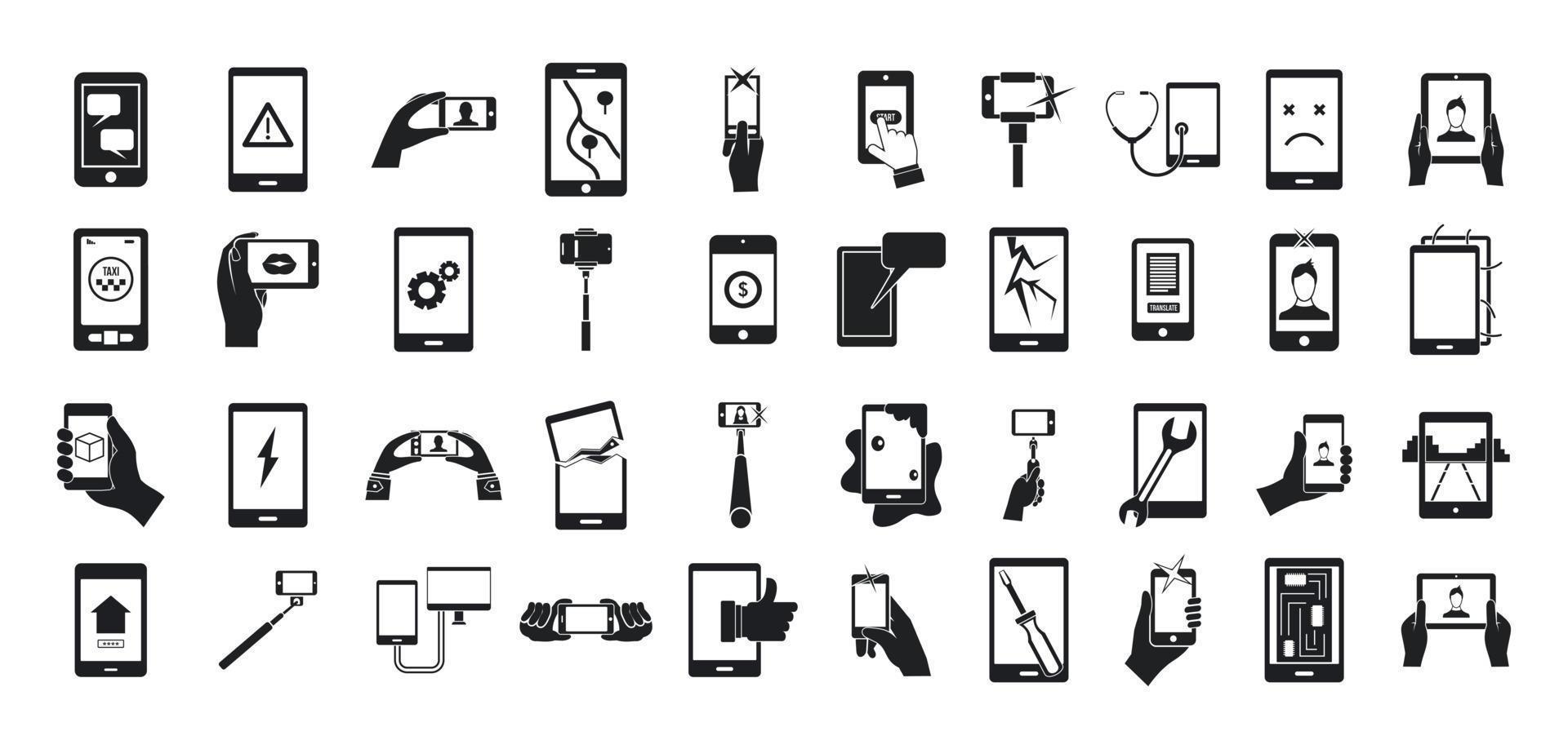 Smartphone icon set, simple style vector