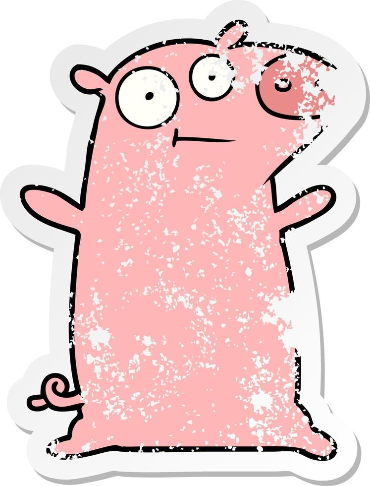 distressed sticker of a happy cartoon pig vector