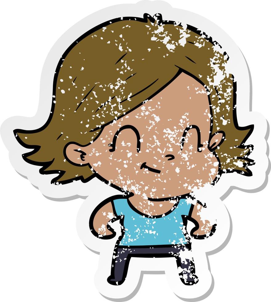 distressed sticker of a cartoon friendly girl vector