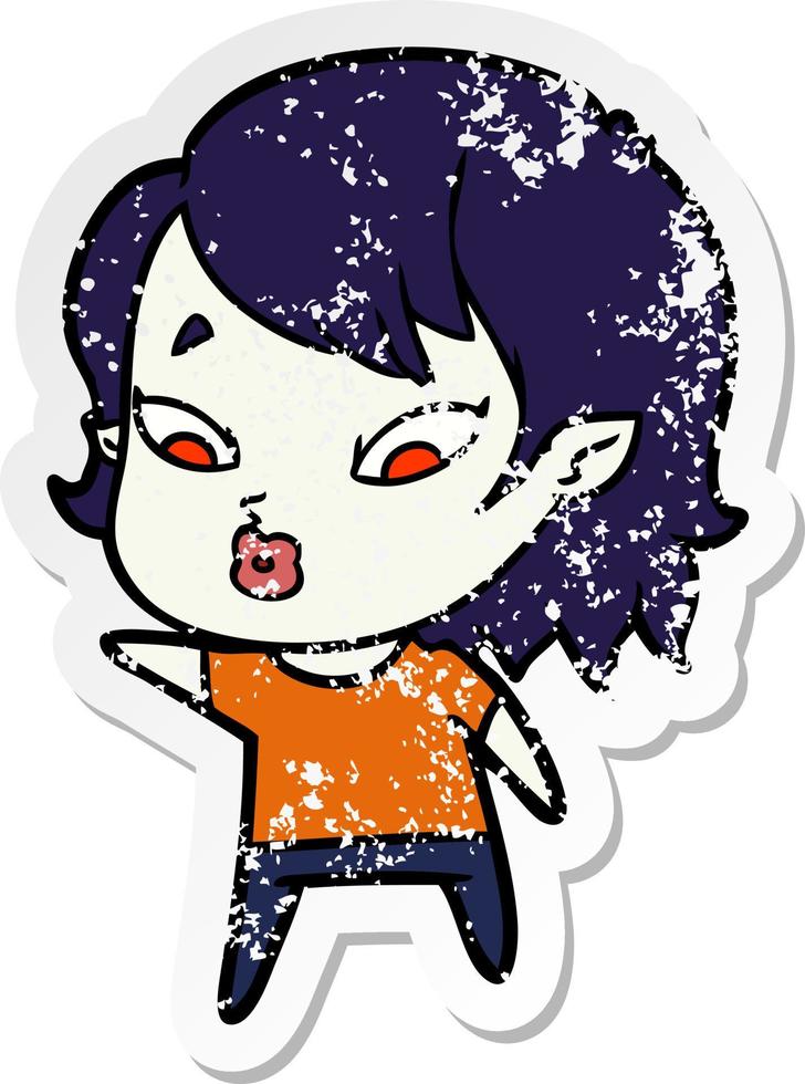distressed sticker of a cute cartoon vampire girl vector