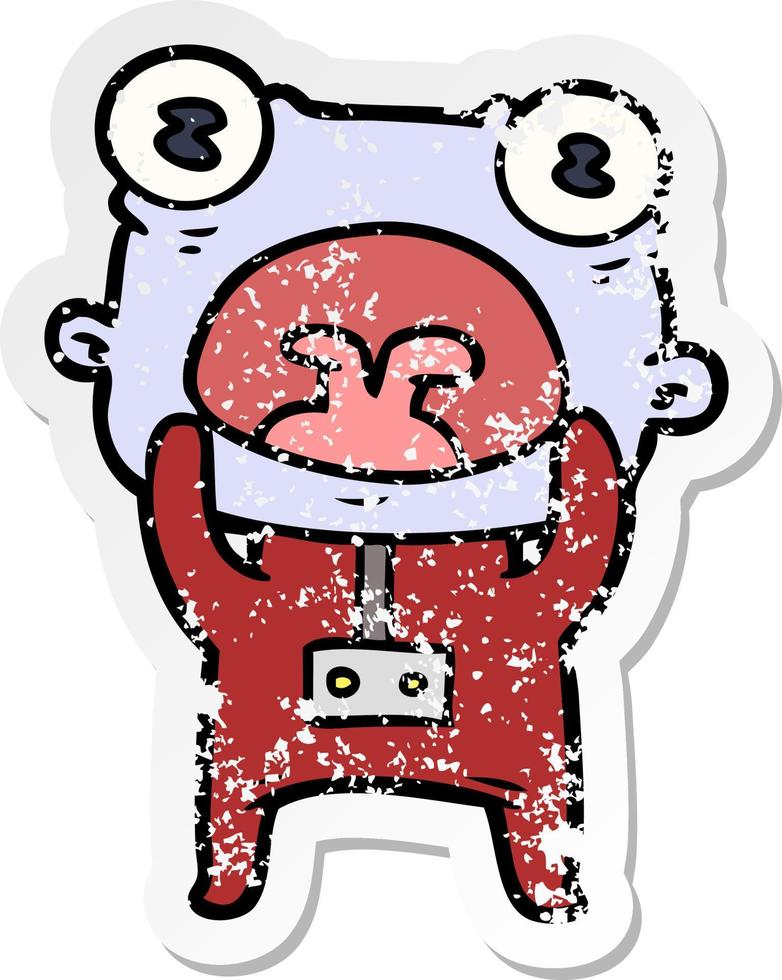 distressed sticker of a cartoon weird alien communicating vector