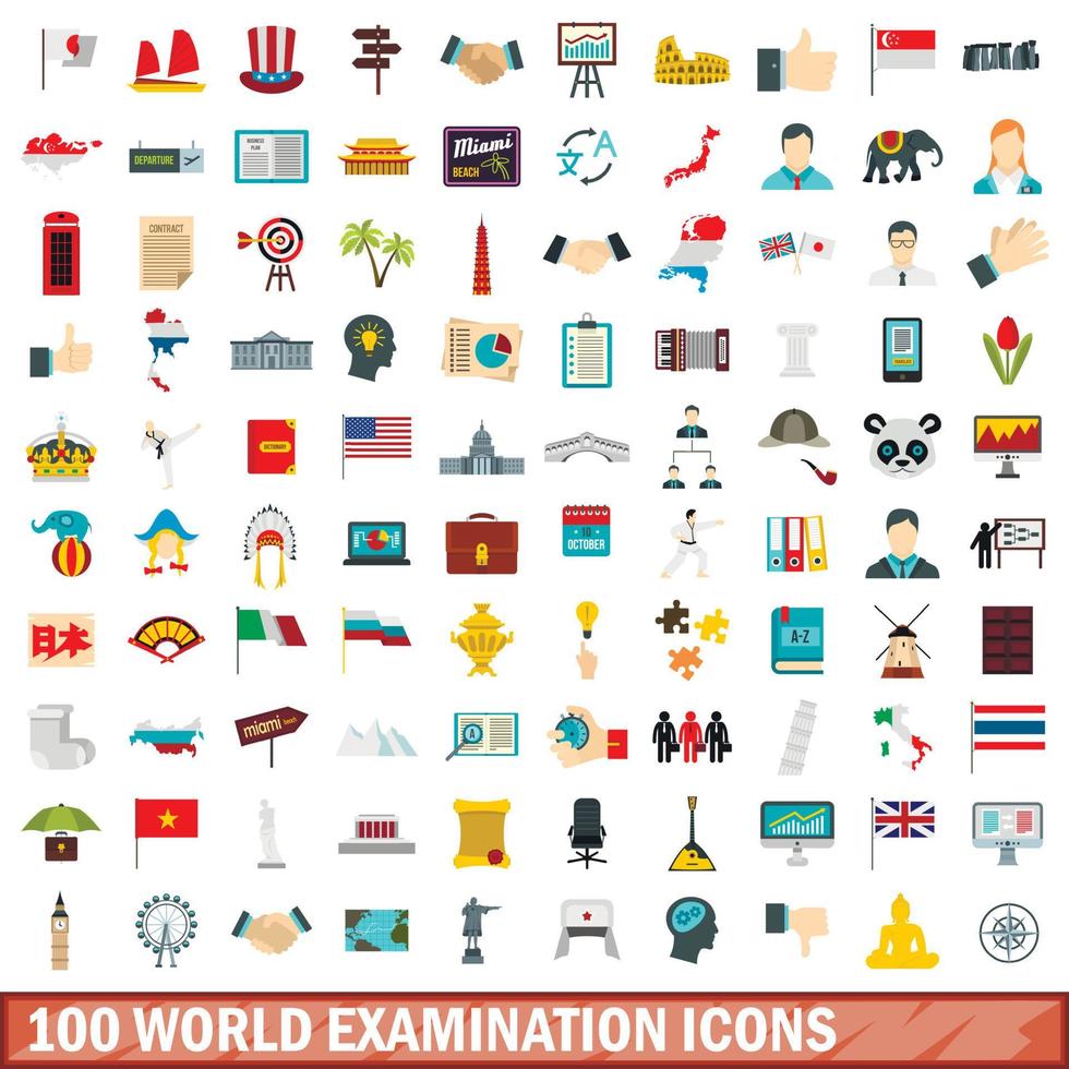 100 conjunto de iconos de examen mundial, tipo plano vector