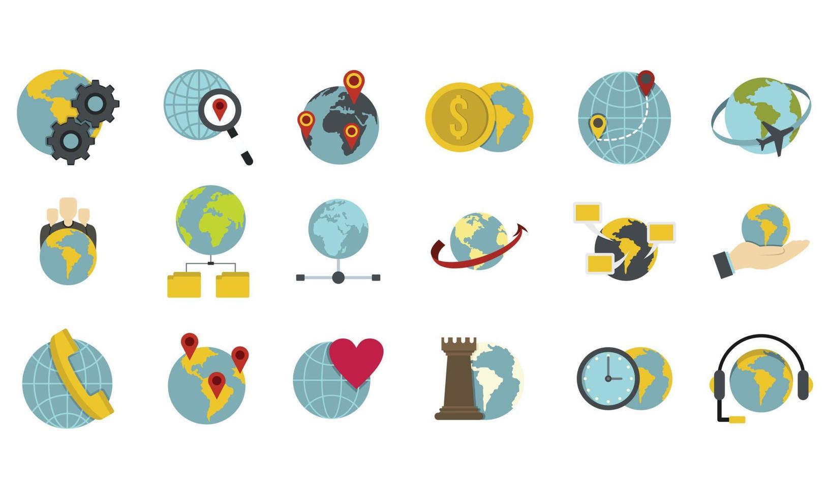 conjunto de iconos globales, estilo plano vector