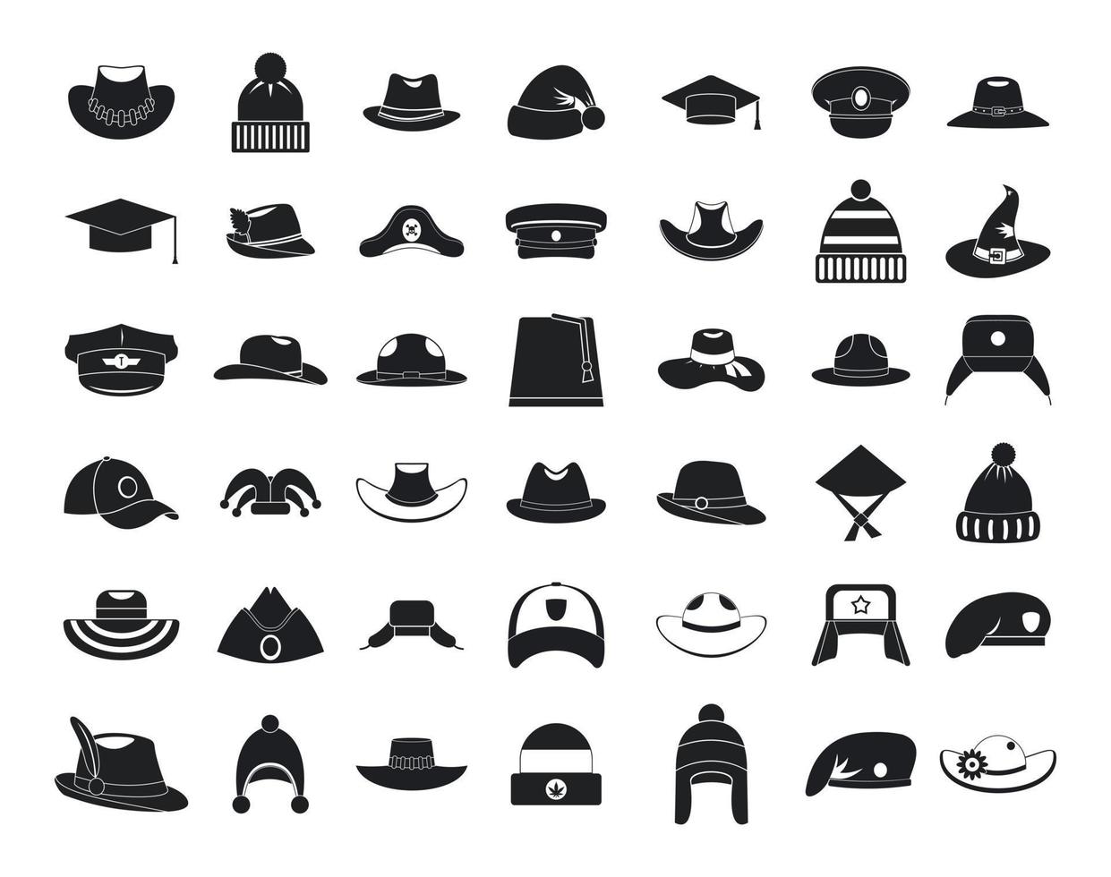 conjunto de iconos de sombrero, estilo simple vector