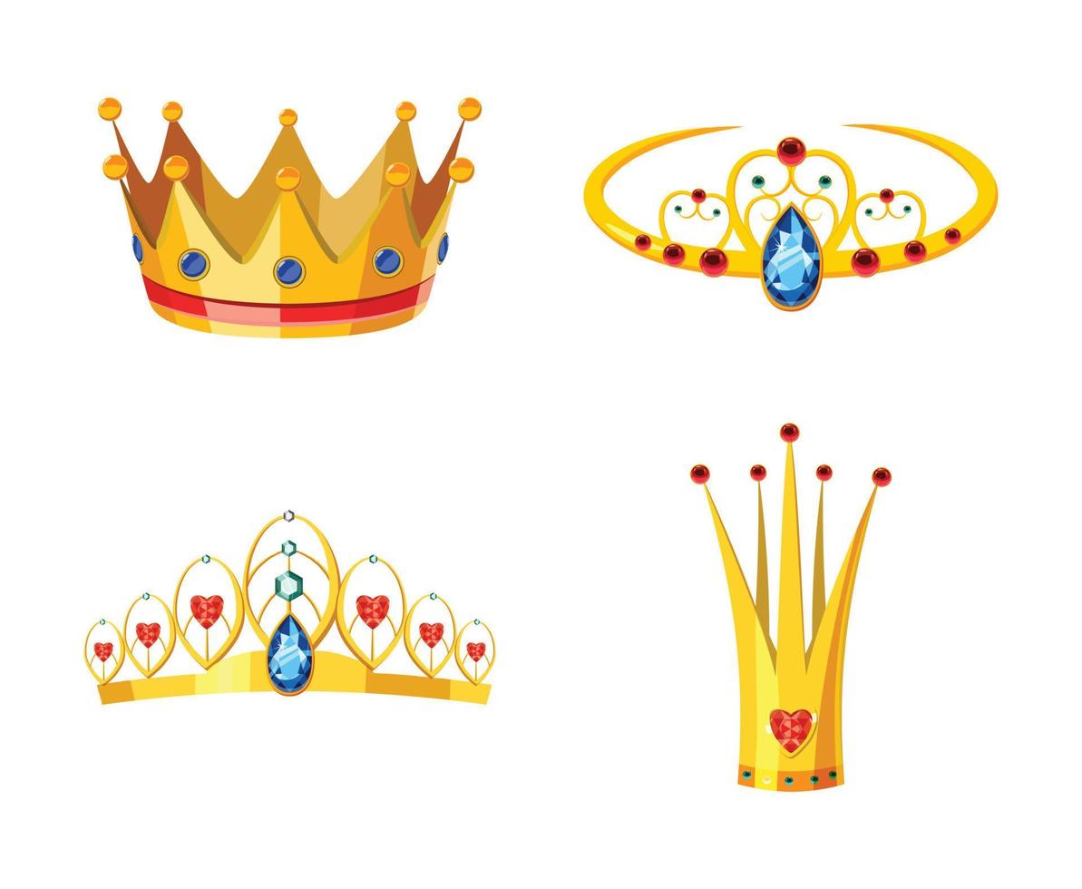 Crown icon set, cartoon style vector