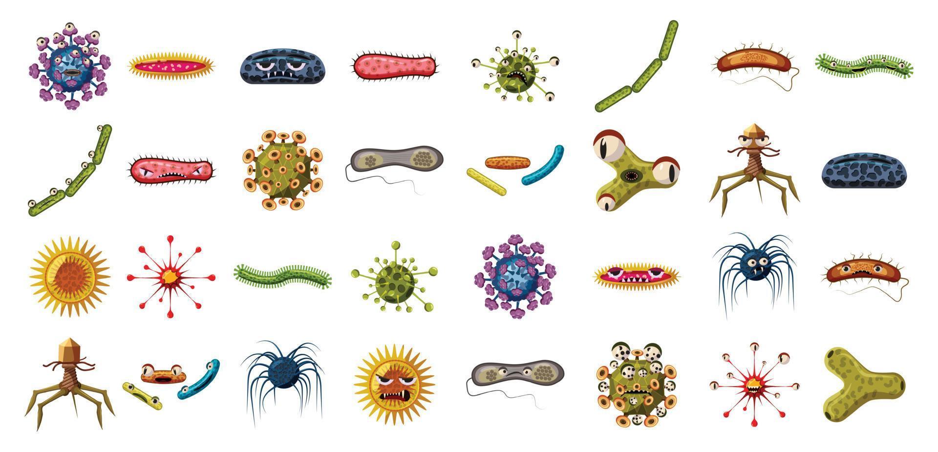 conjunto de iconos de virus, estilo de dibujos animados vector