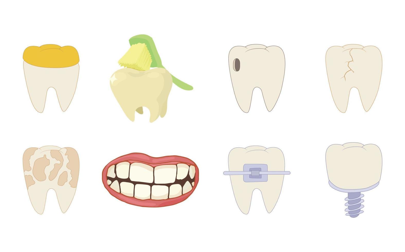 conjunto de iconos de dientes, estilo de dibujos animados vector