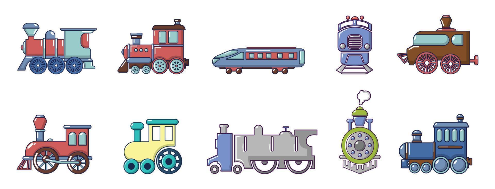 conjunto de iconos de tren, estilo de dibujos animados vector