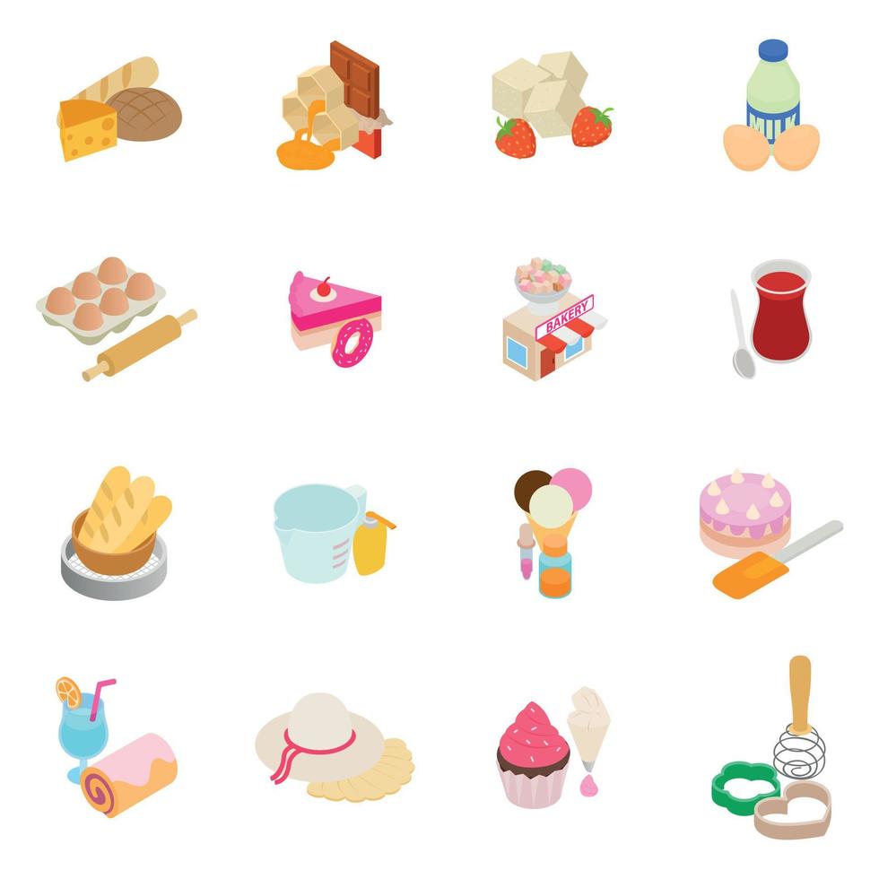 Baker icons set, isometric style vector