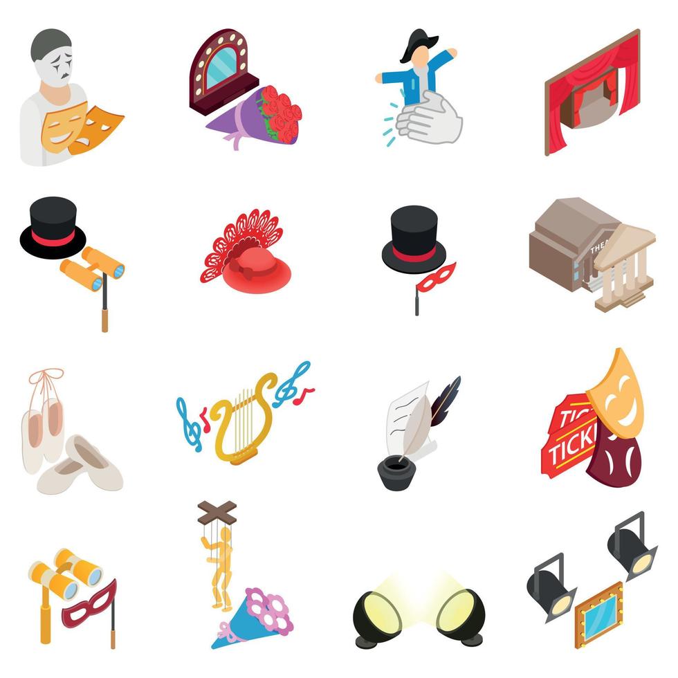 Stage icons set, isometric style vector