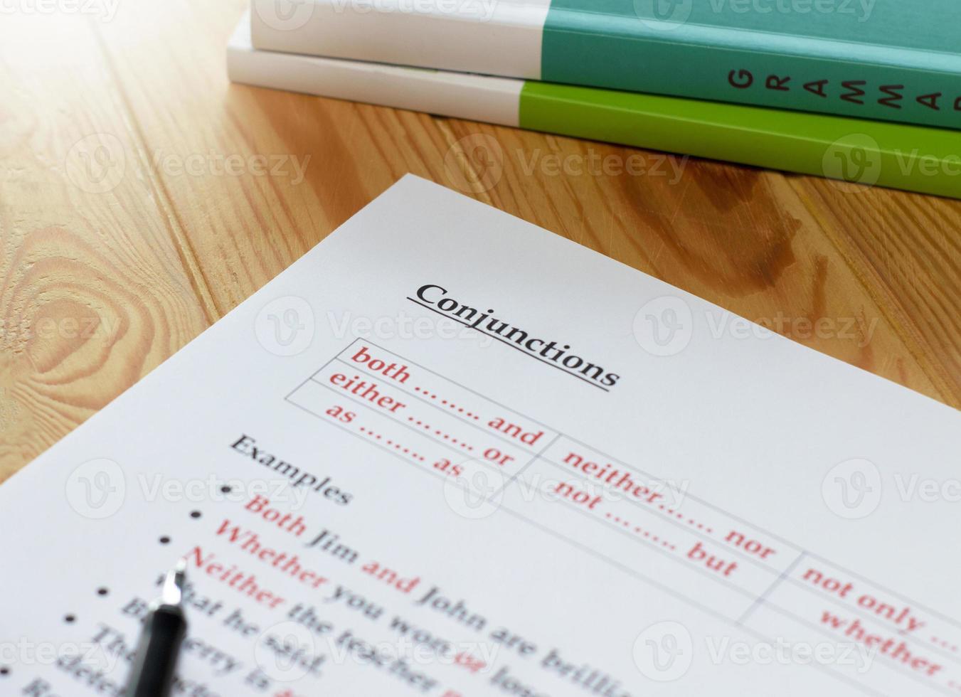 English homework and exercise on wooden table photo